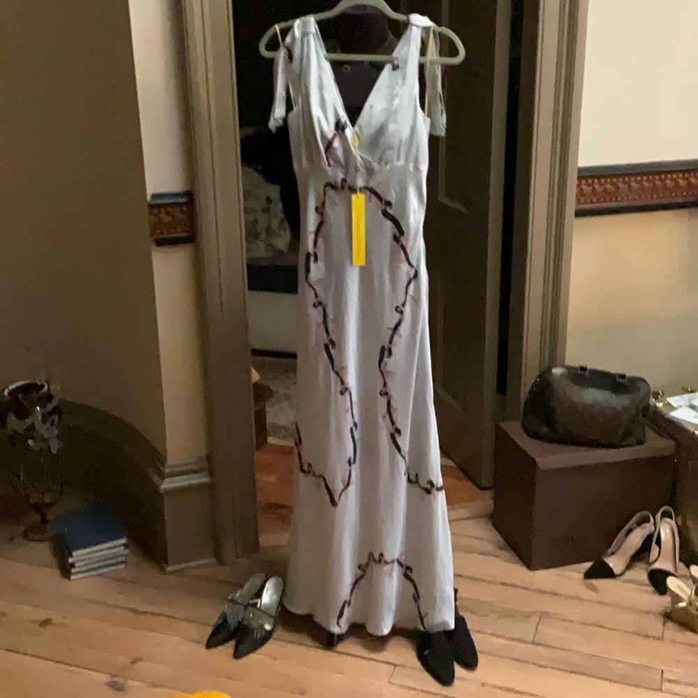 Catherine Malandrino baby blue &special designMaxi Dress with Multicolor Trim